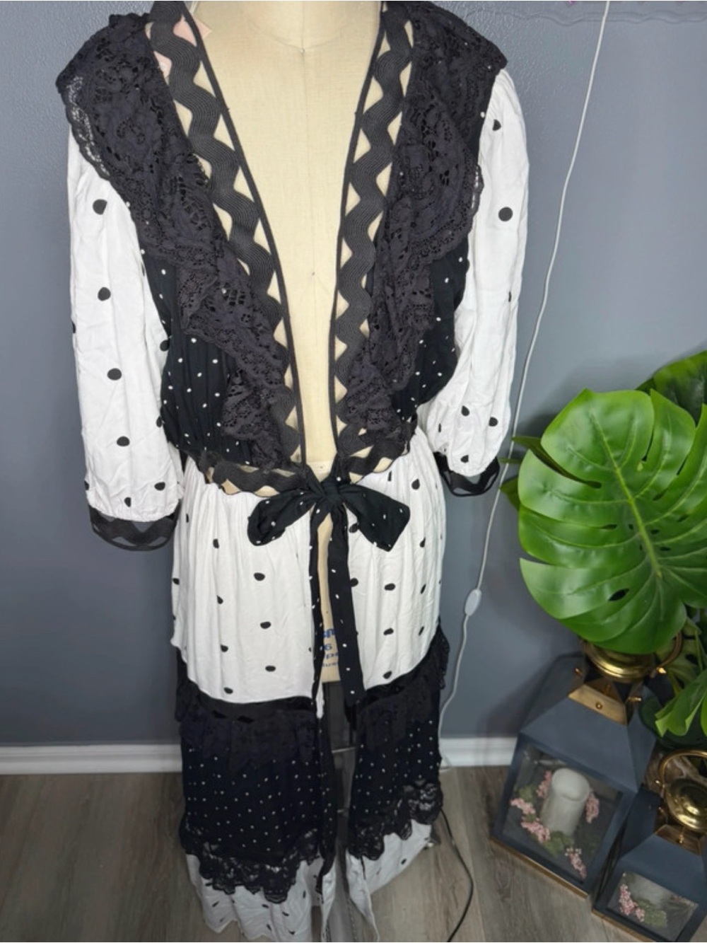 Polka Dot Lace-Trim Maxi Dress - Black & White